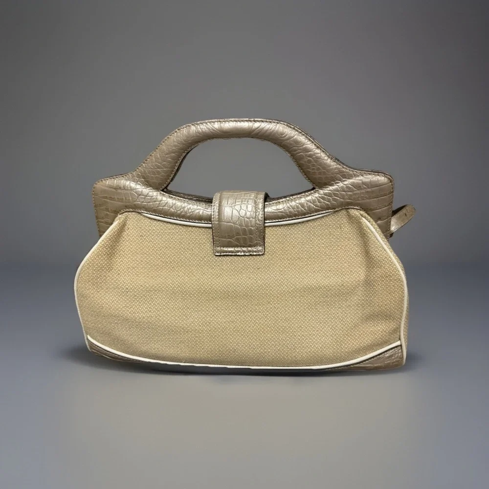 Brahmin Woven Linen Tweed Satchel Oyster Shell Melbourne Purse (Smoke Smell)